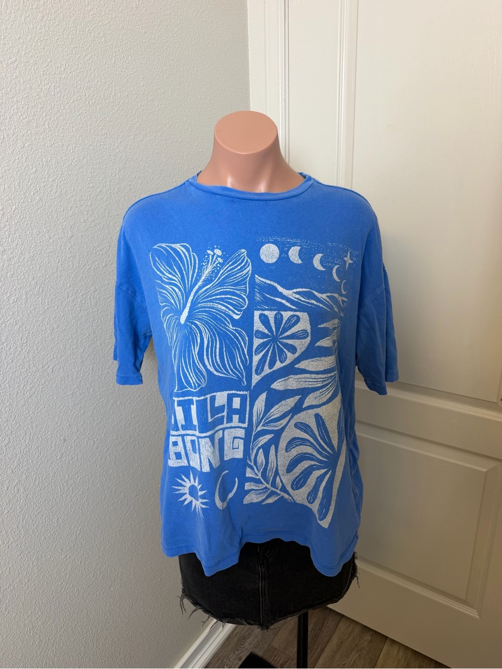 Billabong Bright Blue Floral & Moon Graphic Tee